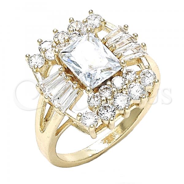 Oro Laminado Multi Stone Ring, Gold Filled Style with White Cubic Zirconia, Polished, Golden Finish, 01.210.0102.08 (Size 8)
