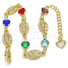 Oro Laminado Fancy Bracelet, Gold Filled Style Guadalupe Design, with Multicolor Crystal, Polished, Golden Finish, 03.351.0003.07