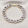 Oro Laminado Tennis Bracelet, Gold Filled Style Heart Design, with Amethyst Cubic Zirconia, Polished, Golden Finish, 03.284.0058.3.07