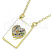 Oro Laminado Pendant Necklace, Gold Filled Style Heart Design, with Multicolor Micro Pave, Polished, Golden Finish, 04.341.0036.18