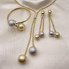 Oro Laminado Necklace, Bracelet and Earring, Gold Filled Style Ball and Long Box Design, Matte Finish, Two Tone, 06.372.0070