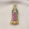 Oro Laminado Religious Pendant, Gold Filled Style Guadalupe Design, with Multicolor Cubic Zirconia, Polished, Golden Finish, 05.253.0197