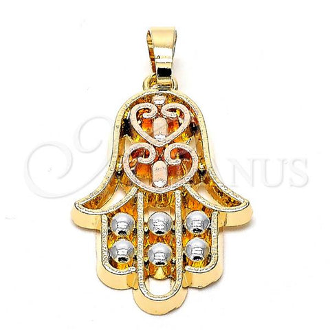 Oro Laminado Religious Pendant, Gold Filled Style Hand of God Design, Polished, Tricolor, 05.177.0003.1