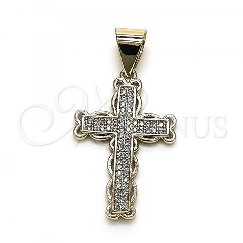 Oro Laminado Religious Pendant, Gold Filled Style Cross Design, with White Micro Pave, Polished, Golden Finish, 05.342.0090