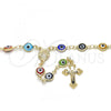 Oro Laminado Medium Rosary, Gold Filled Style Caridad del Cobre and Crucifix Design, Multicolor Resin Finish, Golden Finish, 09.63.0113.18
