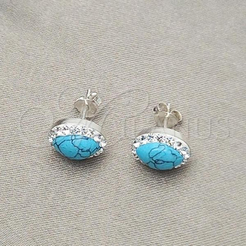 Sterling Silver Stud Earring, with White Cubic Zirconia and Turquoise Pearl, Polished, Silver Finish, 02.399.0037