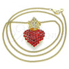 Oro Laminado Pendant Necklace, Gold Filled Style Heart and Crown Design, with Garnet Crystal, Polished, Golden Finish, 04.63.1408.1.20