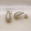 Oro Laminado Stud Earring, Gold Filled Style Chunky Design, with White Cubic Zirconia, Polished, Golden Finish, 02.283.0133