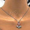 Rhodium Plated Pendant Necklace, Butterfly Design, with Light Rose and Aurore Boreale Swarovski Crystals, Polished, Rhodium Finish, 04.239.0043.10.18