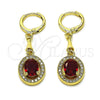 Oro Laminado Long Earring, Gold Filled Style Cluster Design, with White Micro Pave and Garnet Cubic Zirconia, Polished, Golden Finish, 02.213.0339.1