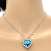 Rhodium Plated Pendant Necklace, Heart Design, with Bermuda Blue Swarovski Crystals and White Micro Pave, Polished, Rhodium Finish, 04.239.0014.16