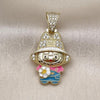 Oro Laminado Fancy Pendant, Gold Filled Style Flower Design, with White Cubic Zirconia, White Enamel Finish, Golden Finish, 05.284.0022