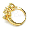 Oro Laminado Multi Stone Ring, Gold Filled Style Flower Design, with White Cubic Zirconia, Polished, Golden Finish, 01.210.0049.09 (Size 9)