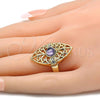 Oro Laminado Multi Stone Ring, Gold Filled Style with Violet and White Crystal, Polished, Golden Finish, 01.160.0001.08 (Size 8)