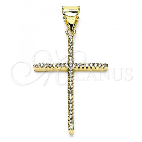 Oro Laminado Religious Pendant, Gold Filled Style Cross Design, with White Micro Pave, Polished, Golden Finish, 05.342.0056