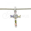 Rhodium Plated Pendant Necklace, Cross Design, with Multicolor Cubic Zirconia, Polished, Rhodium Finish, 04.284.0008.7.22
