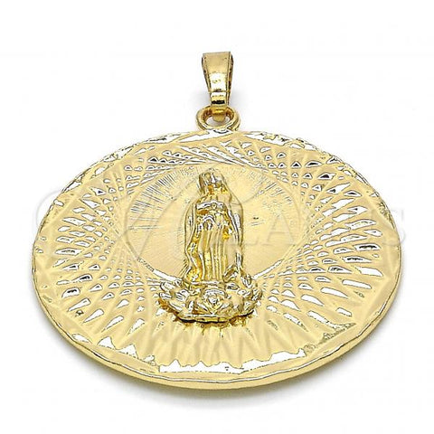 Oro Laminado Religious Pendant, Gold Filled Style Guadalupe Design, Diamond Cutting Finish, Golden Finish, 05.213.0039
