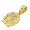 Oro Laminado Religious Pendant, Gold Filled Style Guadalupe and Flower Design, Polished, Golden Finish, 05.120.0086