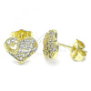 Oro Laminado Stud Earring, Gold Filled Style Heart Design, with White Micro Pave, Polished, Golden Finish, 02.283.0034