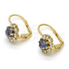 Oro Laminado Leverback Earring, Gold Filled Style Flower Design, with Amethyst and White Crystal, Polished, Golden Finish, 02.122.0085.1