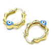 Oro Laminado Small Hoop, Gold Filled Style Heart and Evil Eye Design, Light Blue Enamel Finish, Golden Finish, 02.213.0443.25