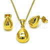Oro Laminado Earring and Pendant Adult Set, Gold Filled Style Teardrop Design, Polished, Golden Finish, 10.342.0188