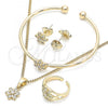 Oro Laminado Earring and Pendant Children Set, Gold Filled Style Flower Design, with White Cubic Zirconia, Polished, Golden Finish, 06.210.0015.1