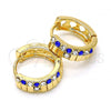 Oro Laminado Huggie Hoop, Gold Filled Style with Sapphire Blue and White Crystal, Polished, Golden Finish, 02.165.0143.5