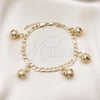 Gold Tone Charm Anklet , Rattle Charm and Elephant Design, Polished, Golden Finish, 03.63.1755.10.GT