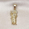 Oro Laminado Religious Pendant, Gold Filled Style San Judas Design, with White Crystal, Polished, Golden Finish, 05.411.0058