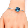 Rhodium Plated Individual Bangle, with Indicolite Swarovski Crystals, Polished, Rhodium Finish, 07.239.0010.2 (02 MM Thickness, One size fits all)