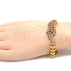 Oro Laminado Fancy Bracelet, Gold Filled Style Flower and Leaf Design, with Garnet and White Cubic Zirconia, Polished, Golden Finish, 03.206.0017.07