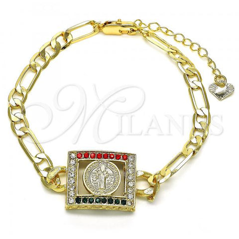 Oro Laminado Fancy Bracelet, Gold Filled Style San Benito Design, with Multicolor Crystal, Polished, Golden Finish, 03.351.0039.2.07