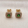Oro Laminado Stud Earring, Gold Filled Style with Green Cubic Zirconia and White Micro Pave, Polished, Golden Finish, 02.344.0082.4