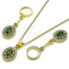 Oro Laminado Earring and Pendant Adult Set, Gold Filled Style with Green Cubic Zirconia and White Micro Pave, Polished, Golden Finish, 10.387.0009.1
