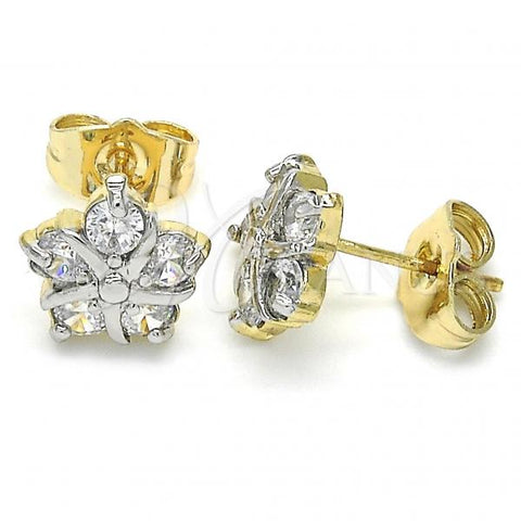 Oro Laminado Stud Earring, Gold Filled Style with White Cubic Zirconia, Polished, Two Tone, 02.210.0234