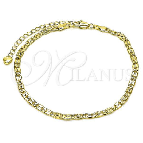 Oro Laminado Basic Anklet, Gold Filled Style Mariner Design, Diamond Cutting Finish, Golden Finish, 03.213.0307.10