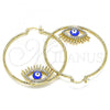 Oro Laminado Large Hoop, Gold Filled Style Evil Eye Design, with White Crystal, Blue Enamel Finish, Golden Finish, 02.380.0077.50