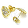 Oro Laminado Stud Earring, Gold Filled Style Heart Design, with White Micro Pave, Polished, Golden Finish, 02.210.0420