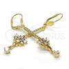 Oro Laminado Long Earring, Gold Filled Style with Multicolor Cubic Zirconia, Polished, Golden Finish, 02.210.0205.2
