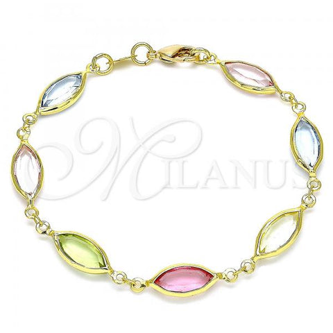 Oro Laminado Fancy Bracelet, Gold Filled Style with Multicolor Cubic Zirconia, Polished, Golden Finish, 03.386.0004.08