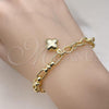 Oro Laminado Fancy Bracelet, Gold Filled Style Flower and Rolo Design, Polished, Golden Finish, 03.213.0244.07