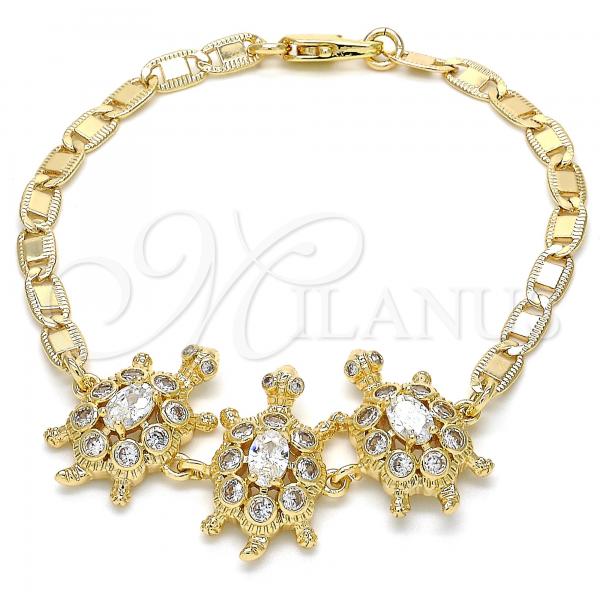 Oro Laminado Fancy Bracelet, Gold Filled Style Turtle Design, with White Cubic Zirconia, Polished, Golden Finish, 03.63.1987.08