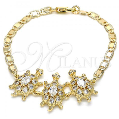 Oro Laminado Fancy Bracelet, Gold Filled Style Turtle Design, with White Cubic Zirconia, Polished, Golden Finish, 03.63.1987.08