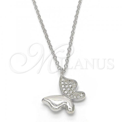 Sterling Silver Pendant Necklace, Butterfly Design, with White Cubic Zirconia, Polished, Rhodium Finish, 04.336.0002.16