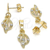 Oro Laminado Earring and Pendant Adult Set, Gold Filled Style with White Crystal, Polished, Golden Finish, 10.63.0581