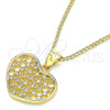 Oro Laminado Pendant Necklace, Gold Filled Style Heart Design, with White Micro Pave, Polished, Golden Finish, 04.156.0336.20