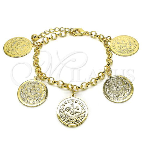 Oro Laminado Charm Bracelet, Gold Filled Style Rolo Design, Polished, Golden Finish, 03.331.0242.08