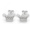 Sterling Silver Stud Earring, Crown Design, with White Cubic Zirconia and White Crystal, Polished, Rhodium Finish, 02.336.0079