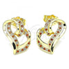 Oro Laminado Stud Earring, Gold Filled Style Heart Design, with Garnet and White Micro Pave, Polished, Golden Finish, 02.195.0128.1